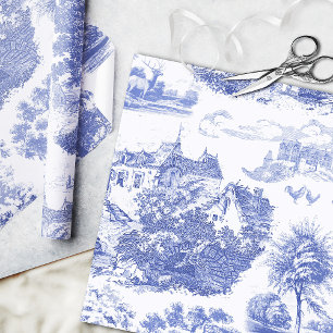 Papier Cadeau Bleu classique Vintage Toile de Château