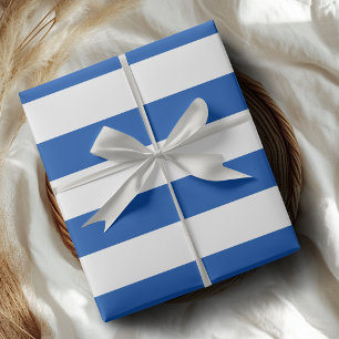 Papier Cadeau Bleu cobalt blanc rayé horizontal large
