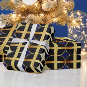 Papier Cadeau Bleu cobalt et or motif marbre Art Déco