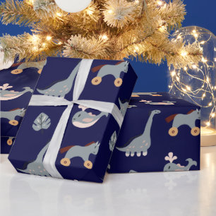 Papier Cadeau Bleu Cute Animal Dino Feuilles Enfants Enveloppeme