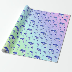 Papier Cadeau bleu,dauphin, poisson, nature, aquatique, concepti