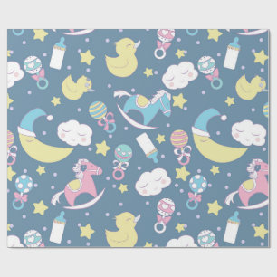 Papier Cadeau Bleu de baby shower de canard