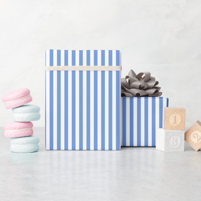 Papier Cadeau Bleu de barbeau et rayures blanches (Baby Shower)