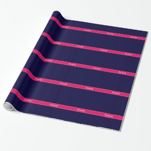 Papier Cadeau Bleu de marine solide, Ribbon de framboise Nom Mon