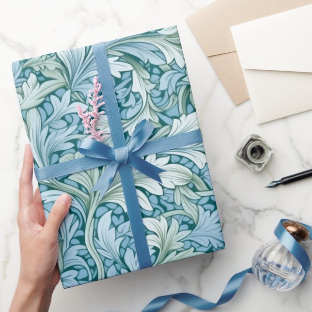 Papier Cadeau Bleu de motif botanique rétro (Cadeaux)