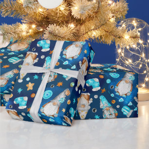 Papier Cadeau Bleu de Noël mignon Gnomes scandinaves