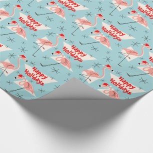 Papier Cadeau Bleu de Santa de Flamant rose bonnes fêtes