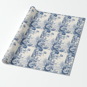 Papier Cadeau Bleu de toile à fleurs