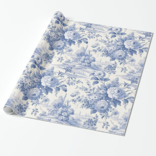 Papier Cadeau Bleu de toile à fleurs