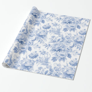 Papier Cadeau Bleu de toile à fleurs