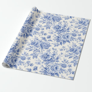 Papier Cadeau Bleu de toile à fleurs