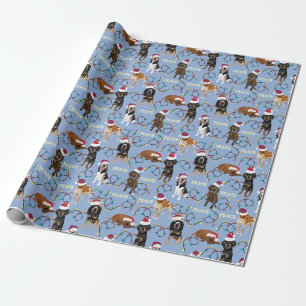 Papier Cadeau Bleu des lumières de Santa hats