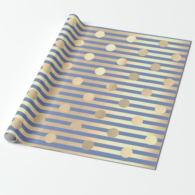 Papier Cadeau Bleu doré pois Champaigne (Déroulé)