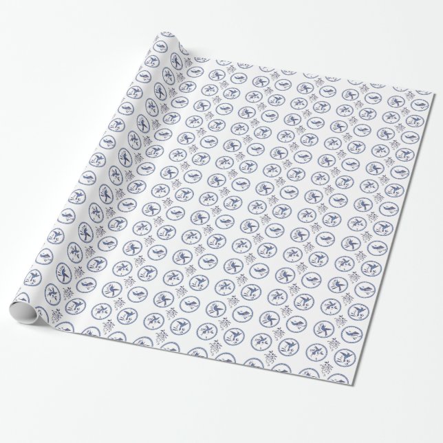 Papier Cadeau Bleu du même rang de Delft (Déroulé)