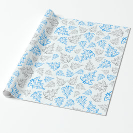 Papier Cadeau Bleu et argent Élégant Motif des arbres de Noël