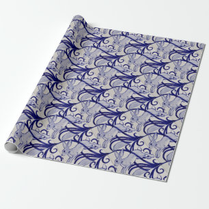 Papier Cadeau Bleu et blanc Art déco Lapin Carrelage Cadeau