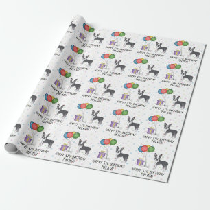 Papier Cadeau Bleu Et Blanc Boston Terrier Chien Mignon - Annive