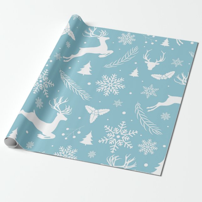 Papier Cadeau Bleu et blanc hiver Wonderland (Déroulé)