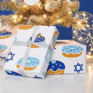 Papier Cadeau Bleu et blanc Jelly Donut Hanoukka