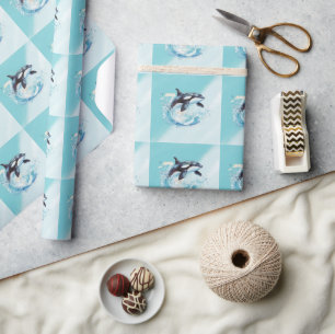 Papier Cadeau Bleu et Blanc Océan Plage Nautique
