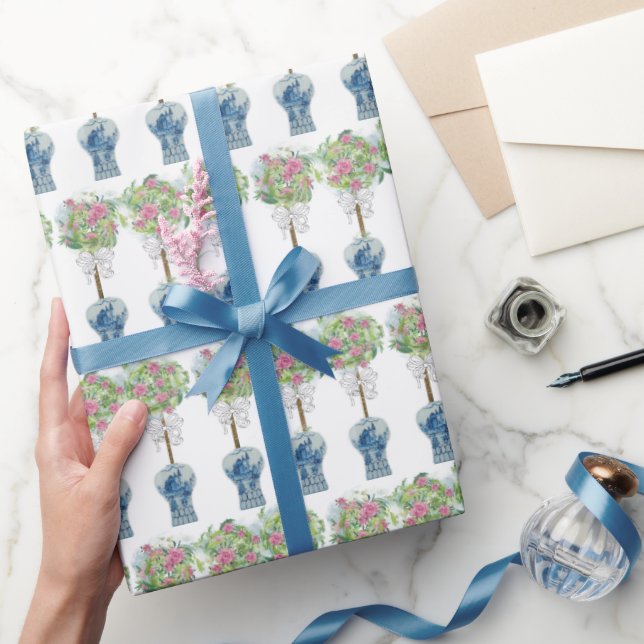 Papier Cadeau Bleu et blanc rose Topiary Jar (Cadeaux)