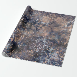 Papier Cadeau Bleu et or rose peinture éclaboussée abstrait glam