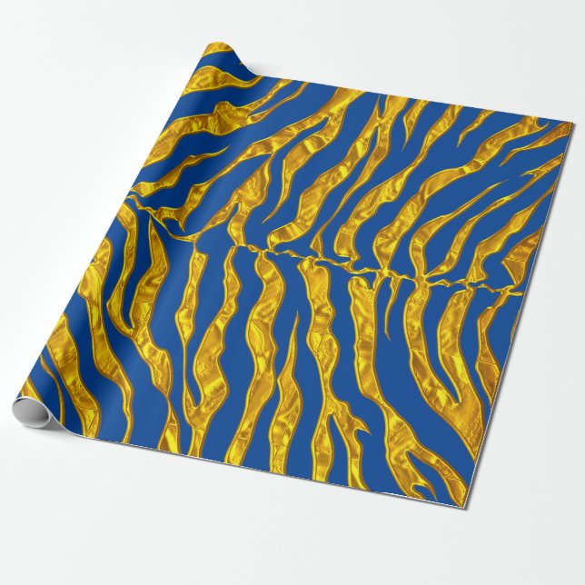 Papier Cadeau Bleu Et Or Tiger Grandes Posters de animaux (Déroulé)
