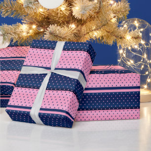 Papier Cadeau Bleu et rose de marine et Pois