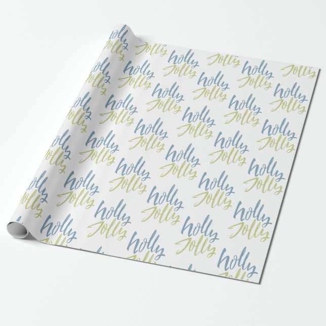 Papier Cadeau Bleu et vert Holly Jolly (Déroulé)
