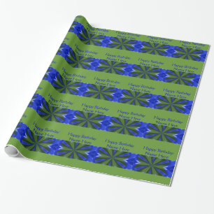 Papier Cadeau Bleu Et Vert Motif Abstrait Joyeux Anniversaire