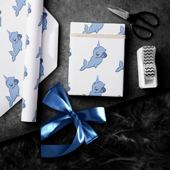 Papier Cadeau Bleu étroit | Bébé adorable Kawaii Ocean Shower (Créateur téléchargé)