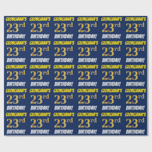 Papier Cadeau Bleu, Faux/Imitation Or, "23e anniversaire"