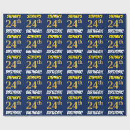 Papier Cadeau Bleu, Faux/Imitation Or, "24e anniversaire"