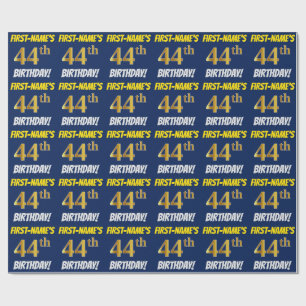 Papier Cadeau Bleu, Faux/Imitation Or, "44e anniversaire"