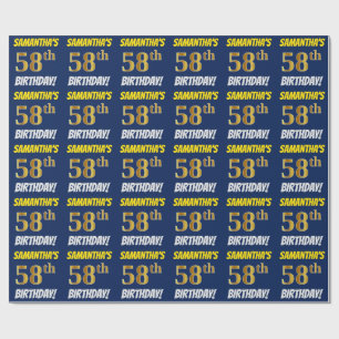 Papier Cadeau Bleu, Faux/Imitation Or, "58e ANNIVERSAIRE"