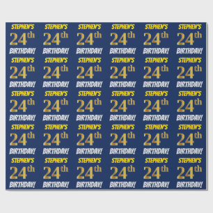 Papier Cadeau Bleu, Faux/or d'imitation, "24ème ANNIVERSAIRE "