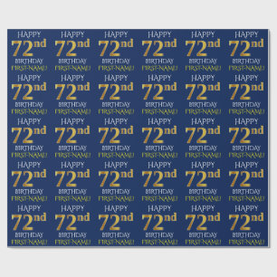 Papier Cadeau Bleu, Faux Or "HAPPY 72nd BIRTHDAY"