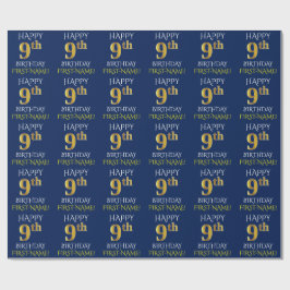 Papier Cadeau Bleu, Faux Or "HAPPY 9th BIRTHDAY"