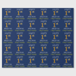 Papier Cadeau Bleu, Faux Or "HEUREUX 1er anniversaire"