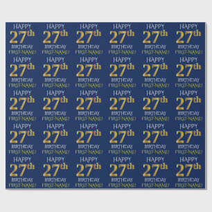 Papier Cadeau Bleu, Faux Or "HEUREUX 27ème anniversaire"