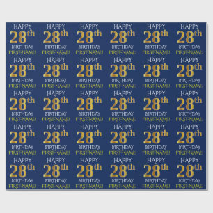 Papier Cadeau Bleu, Faux Or "HEUREUX 28ème anniversaire"