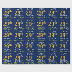 Papier Cadeau Bleu, Faux Or "HEUREUX 29ème anniversaire"