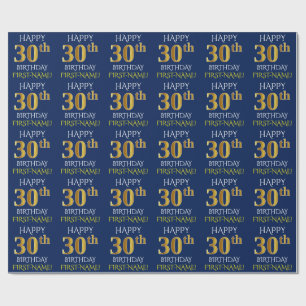 Papier Cadeau Bleu, Faux Or "HEUREUX 30ème anniversaire"