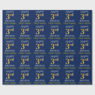 Papier Cadeau Bleu, Faux Or "HEUREUX 3ème anniversaire"