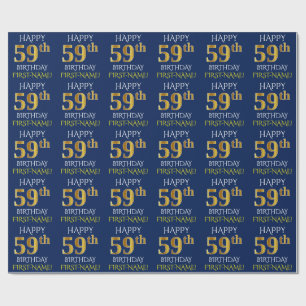 Papier Cadeau Bleu, Faux Or "HEUREUX 59ème anniversaire"