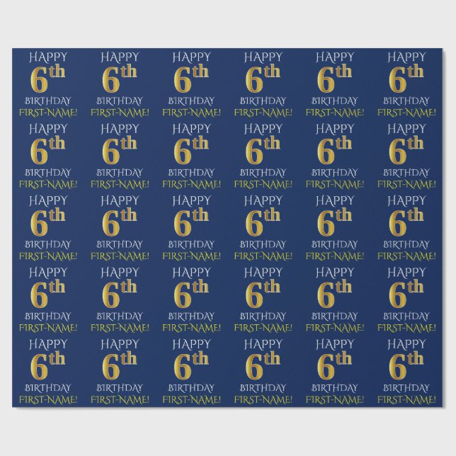 Papier Cadeau Bleu, Faux Or "HEUREUX 6ème anniversaire" (Plat)