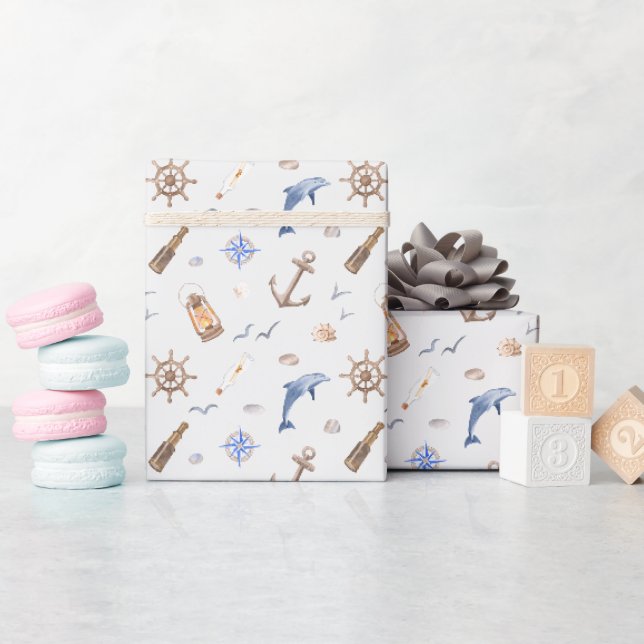 Papier Cadeau Bleu Fête des mariées côtière marine (Baby Shower)