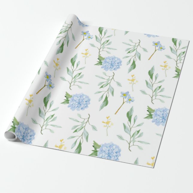 Papier Cadeau Bleu Floral (Déroulé)