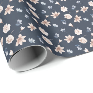 Papier Cadeau Bleu floral bleu marine rose