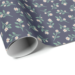 Papier Cadeau Bleu foncé avec enveloppement à motifs floraux bla